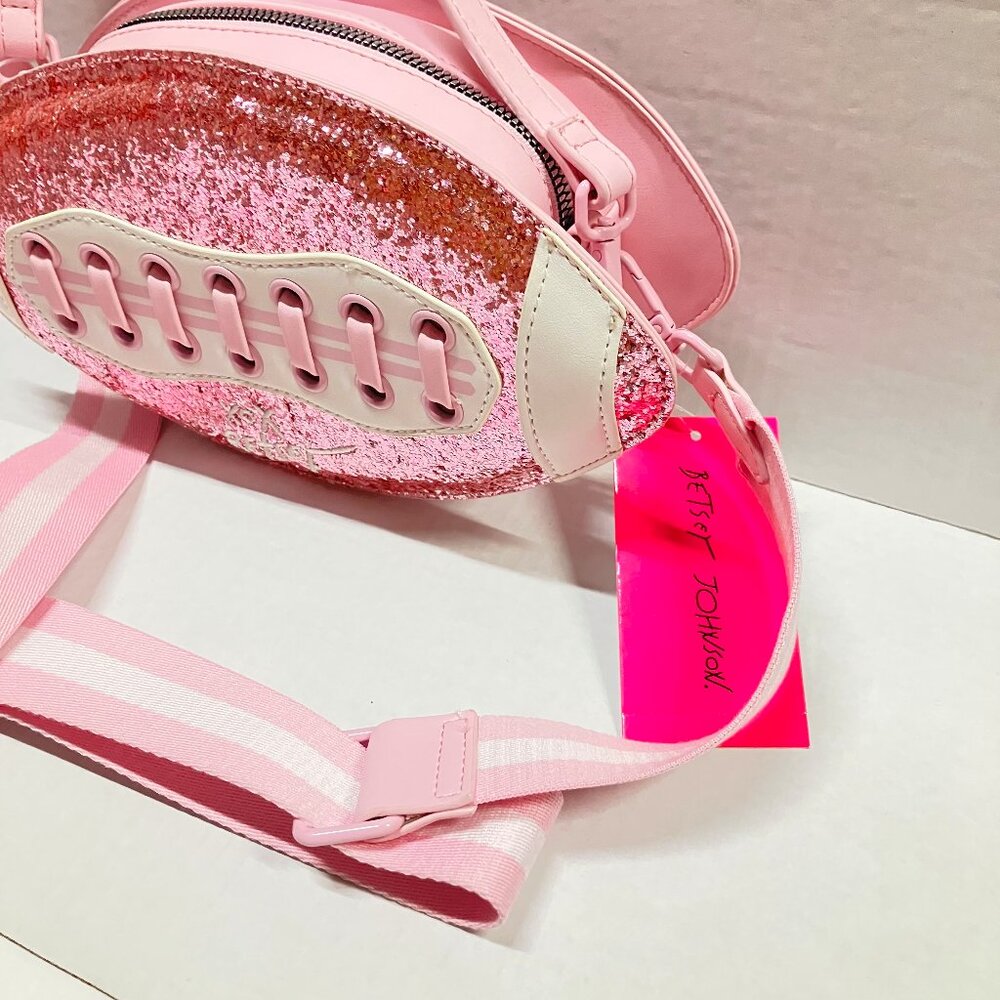 Betsey Johnson XOTEAM Kitsch Glitter Football Web Strap Shoulder Bag - Picture 2 of 5